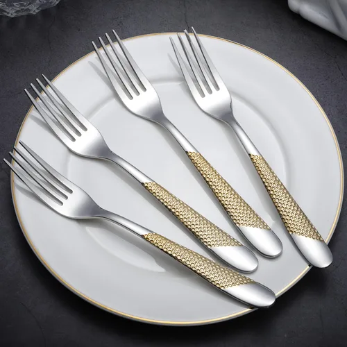 Miniatura 5 de Juego de 4 tenedores de acero inoxidable, cubiertos y tenedores de postre para el hogar, cocina, restaurante