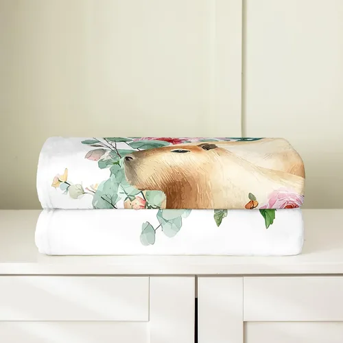 Miniatura 4 de Erosebridal Capybara - Manta de 40 x 50 pulgadas, manta floral kawaii, manta de forro polar con diseño de flores rosas rosadas, caricaturas