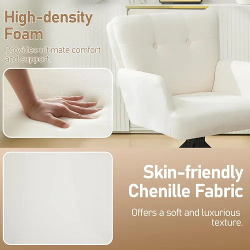Miniatura 4 de WUTUTUEE Silla de comedor de tela, moderna y tapizada, giratoria, silla de comedor cómoda con respaldo medio, sillón de escritorio sin ruedas