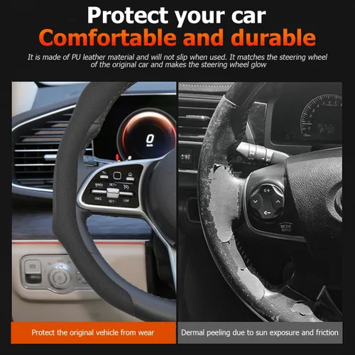 Miniatura 5 de Osilly Funda para volante de automóvil, funda protectora para volante de vehículo de cuero antideslizante de 15 pulgadas, accesorios cómodos