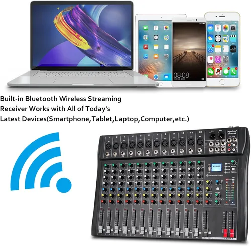 Miniatura 5 de Mezclador de audio de 12 canales, DT12 Studio, interfaz controladora de sonido para DJ, con unidad USB para entrada de grabación de computadora