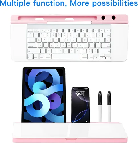 Miniatura 5 de KVY - Pizarra blanca de escritorio rosa con almacenamiento, pizarra de borrado en seco de vidrio para escritorio con organizadores y accesorios
