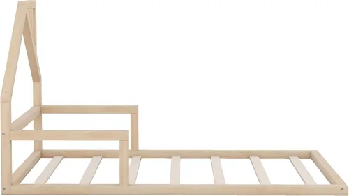 Miniatura 6 de Harper & Bright Designs Cama de piso de casa tamaño individual para niños con cabecero, listones de madera, no necesita somier, natural Natural Con