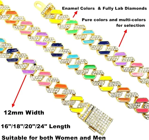 Miniatura 3 de FW Jewelry Cadena de eslabones cubanos esmaltados de plata u oro para hombre collares cubanos gruesos coloridos para mujer cadenas cubanas de hip