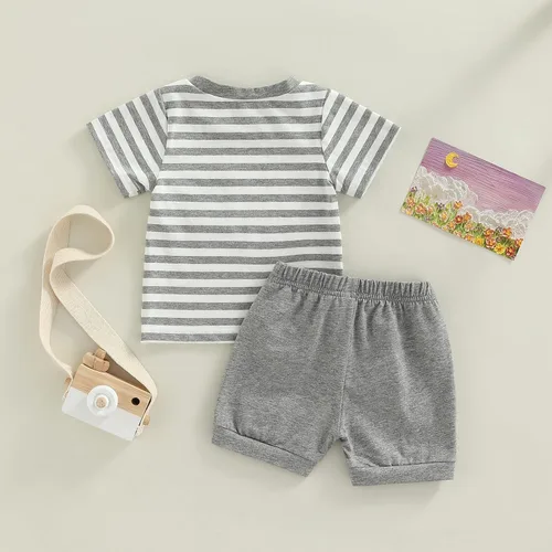 Miniatura 18 de Conjunto de ropa casual de manga corta con botones y pantalones cortos de lino para bebés y niños pequeños