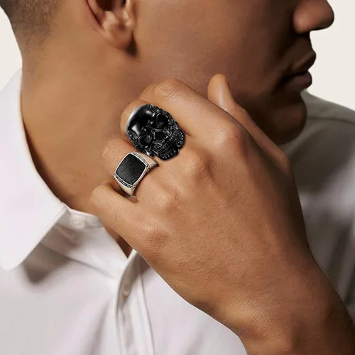 Miniatura 6 de FIBO STEEL Anillos de acero inoxidable de cráneo de cabeza, color negro, para hombres y mujeres, tamaños 8-14