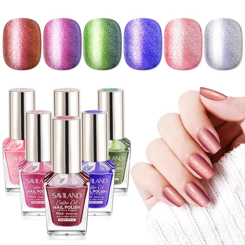 Miniatura 12 de SAVILAND Juego de esmaltes de uñas: kit regular de esmalte de uñas de secado rápido, color burdeos, rojo oscuro, morado, verde, con base de aceite