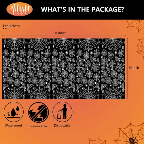 Miniatura 3 de ATFUNSHOP Mantel de plástico de Halloween, 4 unidades, 54 x 108 pulgadas, mantel rectangular desechable, tela de araña negra, impermeable, a prueba