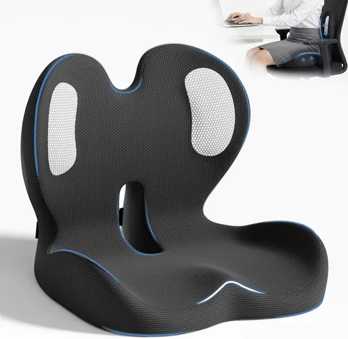 Cojín de asiento, cojín de espuma viscoelástica para silla de oficina y automóvil, cojín ergonómico para coxis para coxis, nervio ciático, alivio de