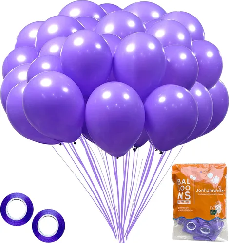 Jonhamwelbor Globos de látex color morado lavanda mate de 12 pulgadas, paquete de 100 unidades, color violeta claro, decoración de fiesta de boda,