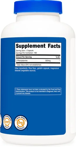 Miniatura 5 de Nutricost L-fenilalanina 500 mg; 180 cápsulas