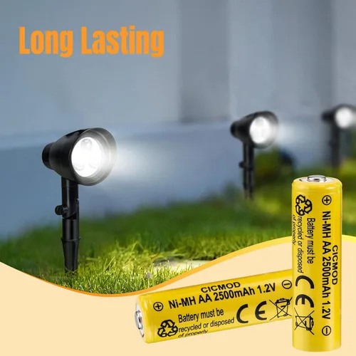 Miniatura 3 de CICMOD Baterías AA recargables 1.2V Ni-MH 2500mAh doble A batería para jardín al aire libre luces solares paquete 8
