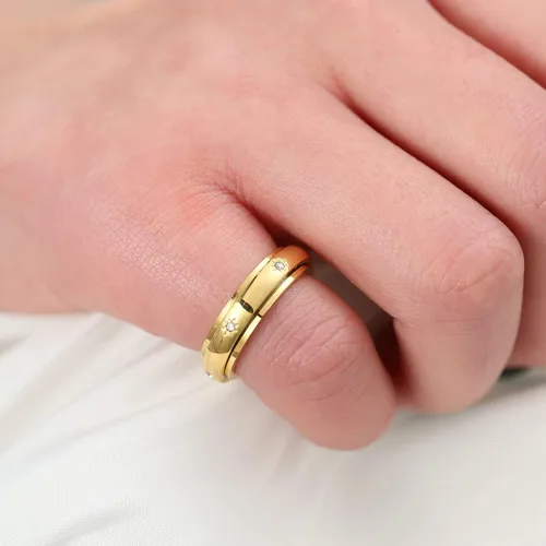 Miniatura 3 de LOXUAKAM Anillos para mujer, chapados en oro de 14 quilates, antiansiedad, con circonitas cúbicas, anillos para aliviar la ansiedad, promesa
