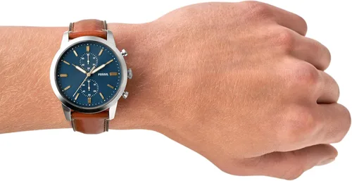 Miniatura 4 de Fossil Men's Townsman Quartz Stainless Steel and Leather Chronograph Watch Cuero Marrón/Plata/Azul