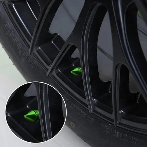 Miniatura 5 de SINGARO Tapones para válvulas de neumáticos de automóvil, 4 piezas de accesorios universales de aleación de aluminio, cubiertas de neumáticos Verde