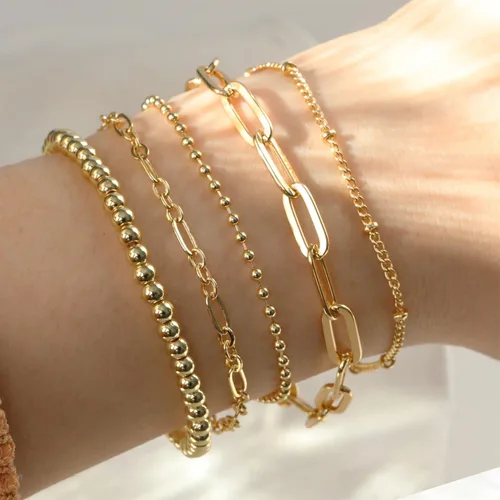 Miniatura 2 de DEARMAY Juego de pulseras de oro para mujer, a la moda, delicadas, chapadas en oro real de 14 quilates, apilables