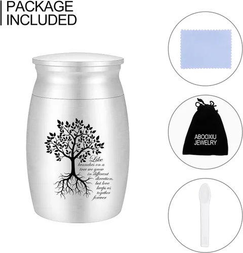 Miniatura 7 de Urna pequeña para cenizas, mini urna de aluminio del árbol de la vida para cenizas humanas, cremación fúnebre, soporte para cenizas – como ramas