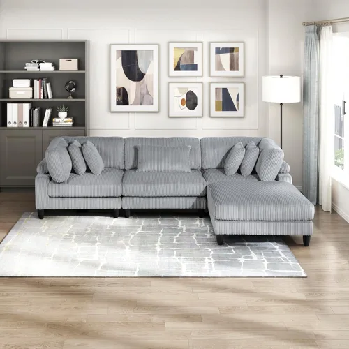 Miniatura 21 de Lexicon Sofá modular de 120 pulgadas, sofá modular de microfibra de gran tamaño de 4 plazas en forma de L, 6 almohadas decorativas y arreglo Beige