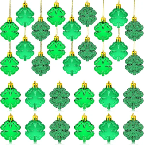 Miniatura 19 de JULMELON 36 Piezas Adornos de Tréboles del Día de San Patricio, Adornos de Mini Árbol, Decoración de Trébol Verde para Mesa de Comedor, Estante