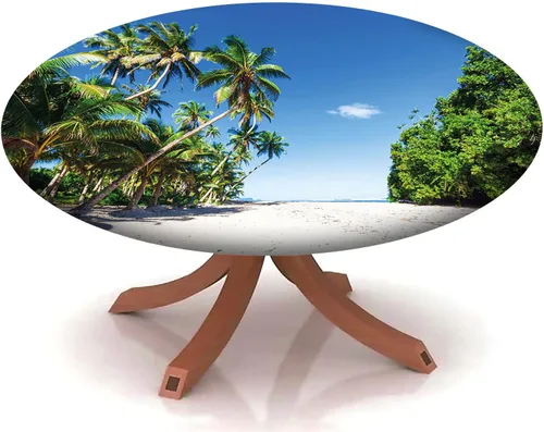 Miniatura 31 de Mantel con patrón de playa, borde elástico, impermeable, lavable, para uso en interiores y exteriores, patio, turquesa aguamarina, para mesas