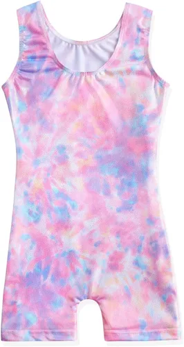 Miniatura 33 de HOZIY - Leotardos de gimnasia con pantalones cortos brillantes para niñas pequeñas; estampados de unicornio, aurora, arco iris, sirena, dinosaurio