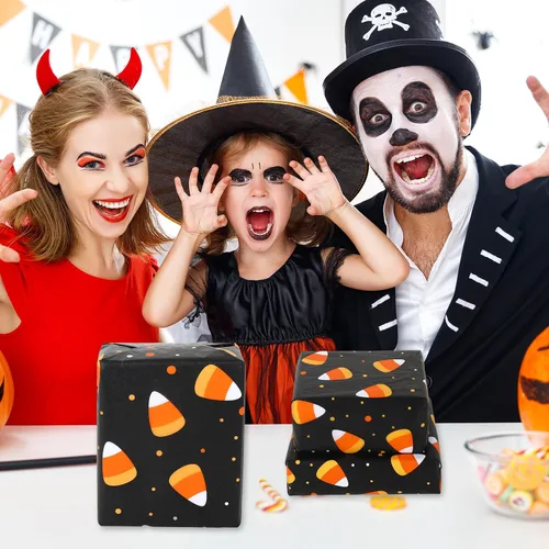 Miniatura 6 de Whaline 100 piezas de papel de seda de maíz de caramelo, papel de regalo temático de Halloween, papel de embalaje colorido, papel de manualidades