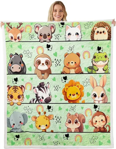 Miniatura 13 de Manta de franela de animales de dibujos animados para todas las estaciones, manta de cama azul con estampado de amor Kawaii para decoración