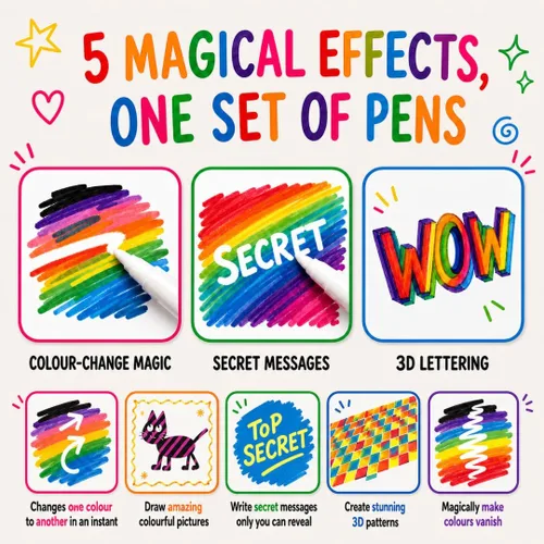 Miniatura 5 de Marvin's Magic - 30 increíbles bolígrafos mágicos - Arte de bolígrafo que cambia de color - Crea letras 3D, escribe mensajes secretos - Suministros