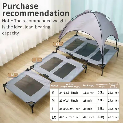 Miniatura 2 de Cama elevada impermeable para perros con toldo y malla de refrigeración – Cuna elevada portátil para perros grandes, tienda de campaña para Gris
