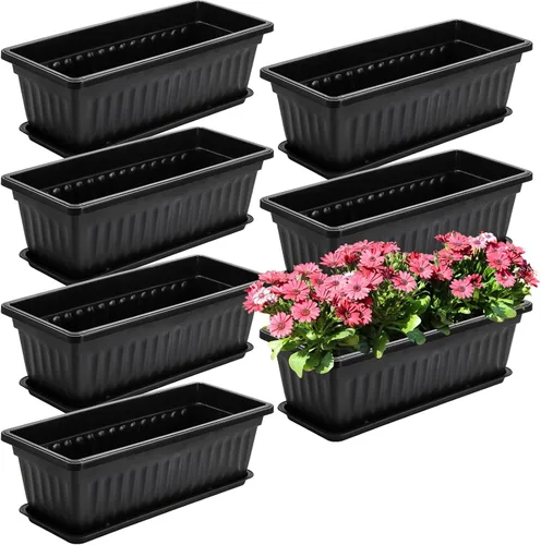 Miniatura 8 de Fasmov Paquete de 7 Jardineras de Ventana de Flores de 17 Pulgadas de Plástico Macetas de Vegetales con Bandejas Contenedor de Cultivo de Vegetales