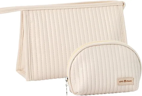 Miniatura 5 de Bonita bolsa de maquillaje, 2 bolsas de cosméticos para bolso, bolsa de maquillaje con muñeca, bolsas de período para mujeres y niñas, Café