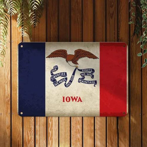 Miniatura 2 de Letrero de metal con la bandera de Iowa, recuerdo de la ciudad del país, decoración patriótica de pared del estado de Iowa, decoración de pared