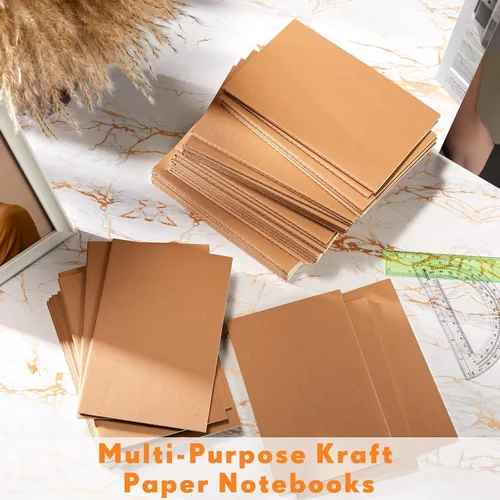 Miniatura 7 de Sepamoon Paquete de 200 cuadernos de papel kraft de 5.5 x 8.3 pulgadas, tamaño A5, cuadernos de tapa blanda a granel para niños, estudiantes, Marrón