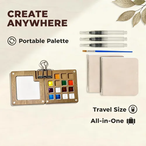 Miniatura 5 de Mini juego de pintura de acuarela, kit de viaje de mini paleta de pintura, juegos de paleta de artistas portátiles con 24 colores, 2 libros