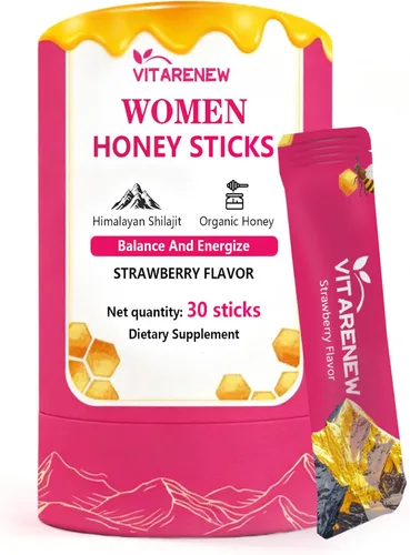 Palitos de miel Shilajit para mujeres con shatavari y azafrán | 75% más de ácido fúlvico y más de 85 minerales traza para equilibrio hormonal,