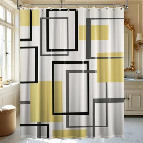 Miniatura 55 de Cortina de Ducha en Blanco y Negro Geométrica Cortinas de Ducha para Decoración de Baños de Hombres Juego de Cortina de Baño en Negro Blanco y Gris