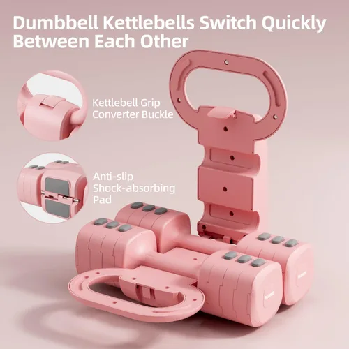 Miniatura 2 de Lightweight Adjustable Dumbbell Kettlebell Set - 4 in 1 Free Weight Set with Kettlebell Grip Converter, Each 2.2 3.3 4.4 5.5lb Quick Change