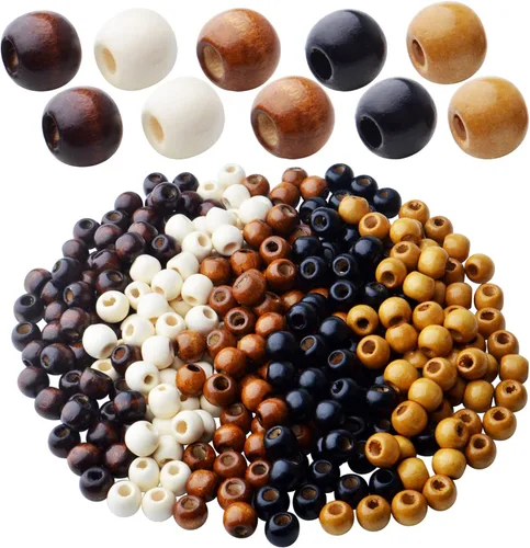 Miniatura 11 de Aylifu 300 cuentas espaciadoras de madera redondas naturales europeas con agujero grande para el cabello, cuentas trenzadas para peinado