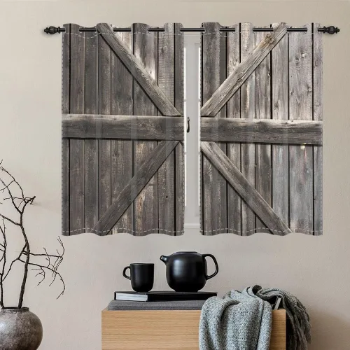 Miniatura 43 de Cortinas rústicas para ventana de puerta de granero, puerta de madera gris, puerta de garaje, tratamiento de ventana para sala de estar, dormitorio