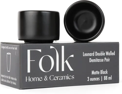 Folk Ceramics Leonard Tazas de Café Expreso de Cerámica | Tazas Demitasse Modernas Apilables para Expreso | Paredes Gruesas, Sin Asa, Duraderas,