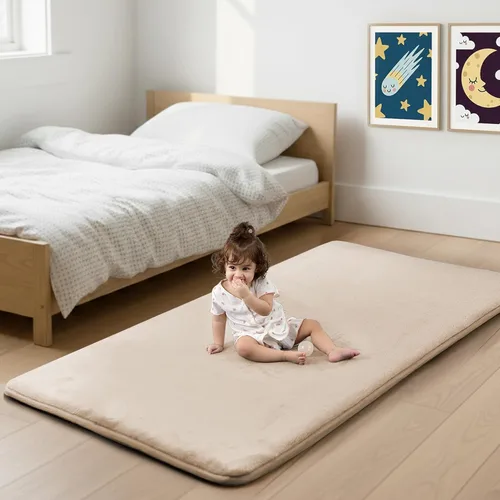 Tapete de cama de bebé de 1.3 pulgadas de grosor para dormitorio, tapete básico de espuma acolchada suave de felpa de 28 x 72 pulgadas con acolchado