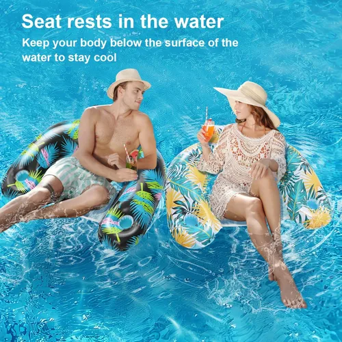 Miniatura 7 de ANNIL 【Paquete de 2】Silla flotante inflable para adultos, silla flotante inflable de ocio acuático, soporte para bebidas, reposacabezas ergonómico