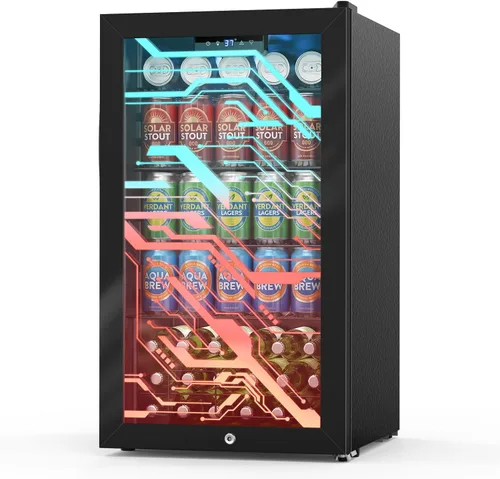 Miniatura 22 de Velivi Mini refrigerador con puerta de cristal, nevera pequeña, escritorio, enfriador de bebidas para bebidas de cerveza, 1.4 pies cúbicos