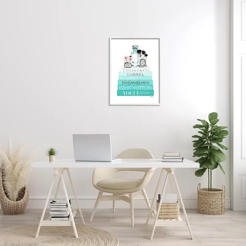 Miniatura 2 de Stupell Industries Glam Fashion Cosmetics Soft Roses - Librero azul diseñado por Amanda Greenwood, arte de pared enmarcado en blanco, 24 x 30