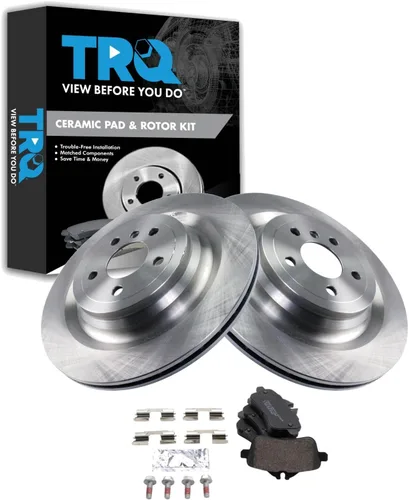 Miniatura 73 de TRQ Kit de rotor de freno trasero y pastillas de cerámica Posi premium compatible con camioneta Chevy GMC