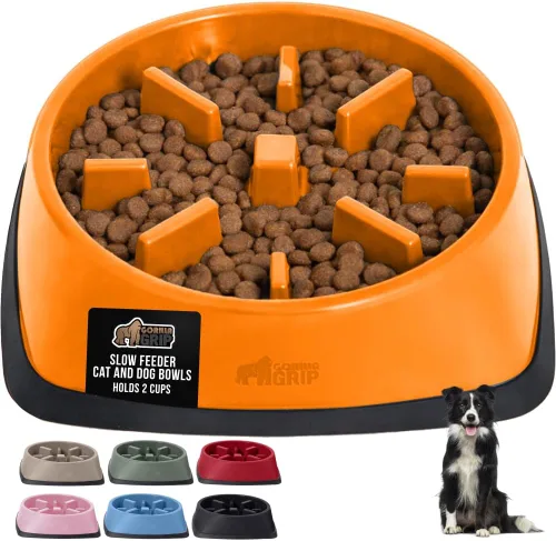 Miniatura 13 de GORILLA GRIP Cuencos para perros de alimentación lenta pendiente de patente, juguete interactivo de rompecabezas de 4 tazas para entrenamiento