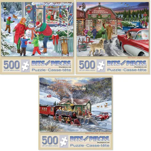 Miniatura 10 de Bits and Pieces Juego de tres rompecabezas de 300 piezas para adultos – Hogar para las fiestas rompecabezas por Artist Bigelow Illustrations