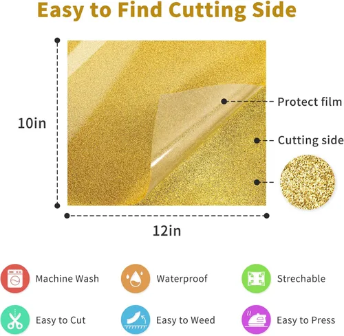 Miniatura 5 de Vinilo de transferencia de calor con purpurina HTV – Paquete de 14 vinilos termoadhesivos de 12"x10" para Cricut, Silhouette Cameo o máquina de 14