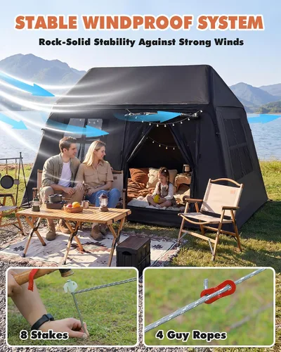 Miniatura 5 de Tienda de Campaña Inflable para Camping de 3-4 Personas Tienda Inflable con Bomba de Mano Fácil Instalación Impermeable Tienda Inflable Tipo Cabaña