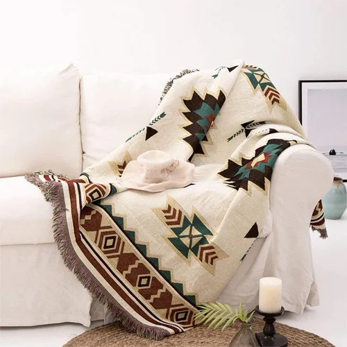 Miniatura 11 de Manta bohemia tejida para sofá, manta jacquard colorida de chenilla más suave, decoración hippie para sofá, silla, 60 x 75 pulgadas, azul marino